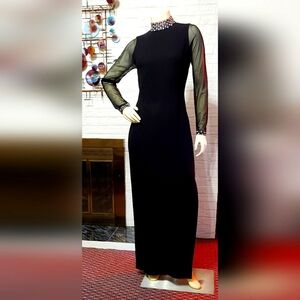 CHETTA B. EVENING | Formal Black Gown with Long Mesh Sleeves